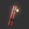 Red Dynamite With Two Cylindrical Sticks Black Straps And Burning Fuse Sparks 3d model