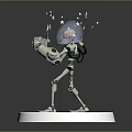 Robot Character With Blue Glowing Head Floating Stars And Musical Notes On White Circular Base