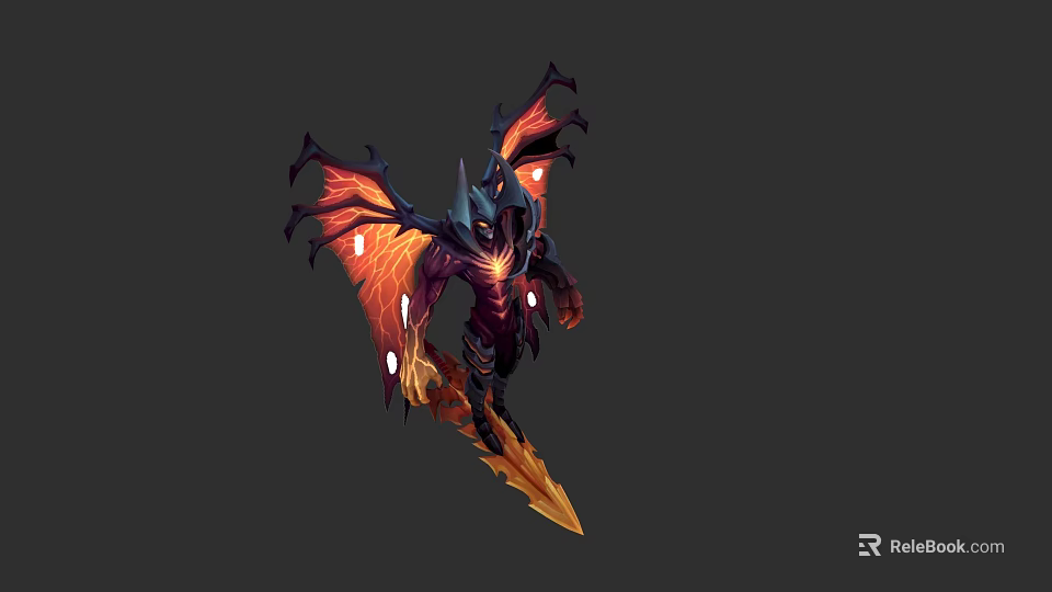 Game and Movie Character With Glowing Wings Red And Black Holding Weapon Demonic Dark Design 3d model 