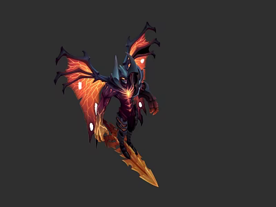 Game and Movie Character With Glowing Wings Red And Black Holding Weapon Demonic Dark Design 3d model