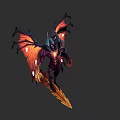Game and Movie Character With Glowing Wings Red And Black Holding Weapon Demonic Dark Design
