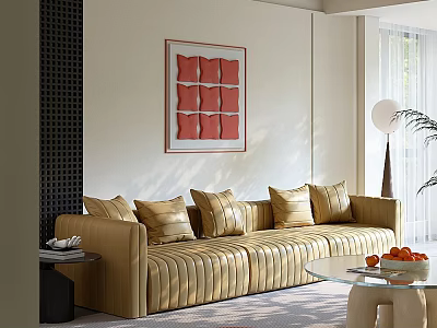 Elegant Striped Upholstered Three Seater Sofa With Soft Matching Cushions For Bright Modern Living Room 3d model