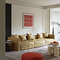 Elegant Striped Upholstered Three Seater Sofa With Soft Matching Cushions For Bright Modern Living Room