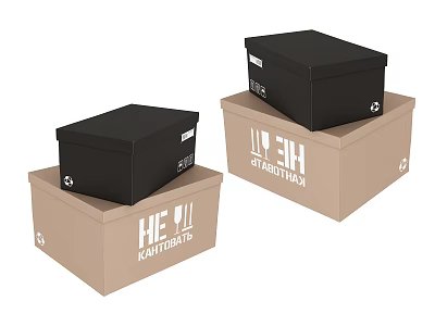 Black Boxes Placed On Brown Cardboard Boxes For HE YUAN FURNITURE Storage 3d model