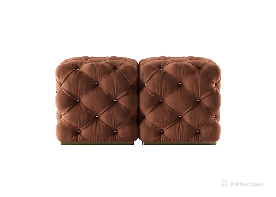 Two Elegant Brown Velvet Ottomans With Button Tufted Design For Modern Living Room 3d model 