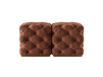 Two Elegant Brown Velvet Ottomans With Button Tufted Design For Modern Living Room 3d model