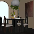 Cozy Dining Table Set With Marble Top Green Chairs Pendant Light And Wall Art