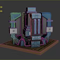Futuristic Sci-Fi Mechanical Structure With Glowing Blue Elements And Side Panels On Platform Base