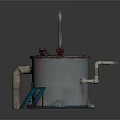 Rusted Cylindrical Tank Industrial Setup With Pipes Valve And Brick Base