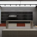 Modern Clothing Store Interior With Black Wall Shelves Central Concrete Bench And Clothing Racks