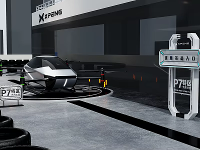 XPENG Flying Car On Display At Experience Area With P7 Exhibition Zone Entrance 3d model