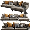 Modern Gray Sectional Sofa With Brown Gray Checkered Pillows And Soft Throw Blanket 3d model