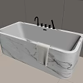 Modern Minimalist Marble Bathtub With Silver Faucet And White Towel On Light Tiled Floor