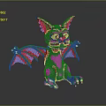 Pixel Art Style Bat Character With Black Body Pink Wings And Yellow Eyes