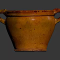 Traditional Handcrafted Clay Pot With Two Handles And Yellowish Brown Glaze