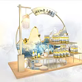 Traditional Chinese Style Exhibition Booth With Mountain Water Background Lantern And Wine Bottles