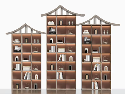Chinese Style Shelving Units with Tiered Roof and Multi Layer Storage for Books Decorative Items 3d model