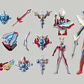 Detailed Multiple Ultraman Action Figures with Various Weapons and Transformation Accessories