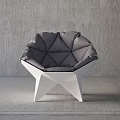 Modern Geometric Leisure Chair With White Frame And Gray Padded Cushions