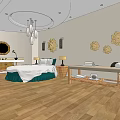 Luxurious Hotel Room Interior With Bed Bathtub Wooden Floor And Wall Decor