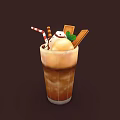 Iced Coffee Milkshake With Ice Cream Scoop Striped Straws Chocolate Bars And Mint Leaf