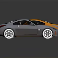 Yellow And Silver Sports Coupe Cars Displayed On Dark Reflective Surface