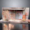 Aged Small Building Structure With Weathered Brick Wall Sticker And Rusty Metal Door