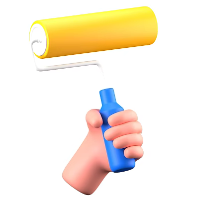 Stylish Decorative Ornament Set with Yellow Roller Brush Blue Bottle and Hand Design 3d model