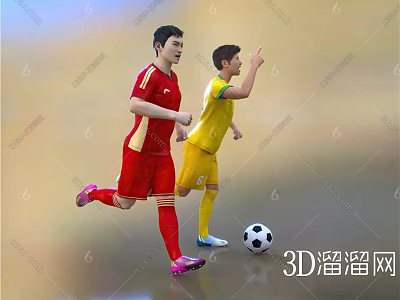 Two Men Running And Playing Soccer In Red And Yellow Jerseys 3d model