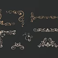 Golden Carved Ornamental Design Elements With Various Curved Patterns On Black Background 3d model