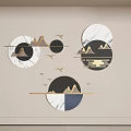 Modern Circular Wall Decor With Marble Pattern Mountain Design And Flying Birds 3d model