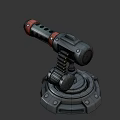 Mechanical Weapon with Gray Red Metal Design Spring Holes and Circular Base Details