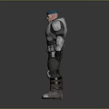Futuristic Armored Warrior Character With Silver Gray Armor And Blue Beret