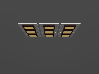 Modern Ceiling Design With Three Rectangular Wooden Panels And Silver Frames 3d model