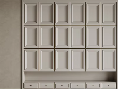 Modern White Built In Display Cabinet Shelves With Multiple Doors And Drawers 3d model
