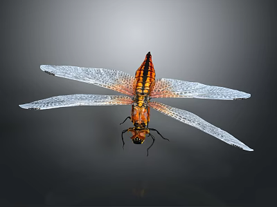 Orange Red Dragonfly With Transparent Wings Detailed Texture On Dark Background 3d model