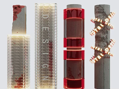 Various Designed Columns with Illuminated Transparent Red Layered and Winter Decorative Elements 3d model