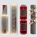 Various Designed Columns with Illuminated Transparent Red Layered and Winter Decorative Elements