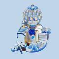 Blue And Gold Hot Air Balloon Shaped Art Installation With Clouds Steps And Decorative Elements