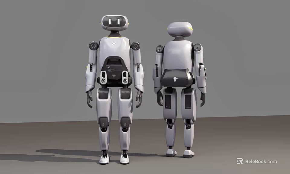 Smart Humanoid Robot Design Featuring Front And Back Views Modern White Gray Body 3d model 