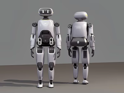 Smart Humanoid Robot Design Featuring Front And Back Views Modern White Gray Body 3d model