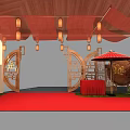 Traditional Chinese Tobacco And Liquor Store With Red Curtains Lanterns Blessing Decor Red Carpet And Greenery