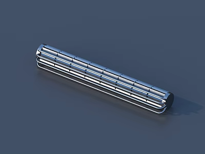 Silver Elongated Metal Part With Parallel Surface Lines And Black End Caps 3d model