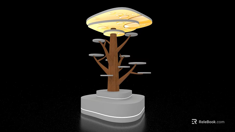 Contemporary Tree Shaped Display Island With Top Lighting Multiple Shelves And White Base 3d model