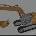 Modern Yellow Construction Excavator With Tracked Undercarriage And Front Bucket
