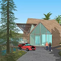 Detached Villa With Triangular Roof Glass Walls Palm And Pine Trees Mountain View Terrace