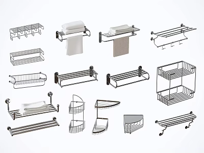 Various Bathroom Cabinet Racks Including Towel Racks Toilet Paper Holders And Shelves 3d model