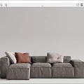 Modern Gray Fabric Sectional Sofa With Orange And Beige Decorative Pillows 3d model