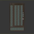 Elegant Brown Frame Swing Door With Green Patterned Panels And Decorative Design 3d model