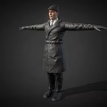 Man In Black Leather Coat With Hat And Arms Outstretched Against Dark Background 3d model